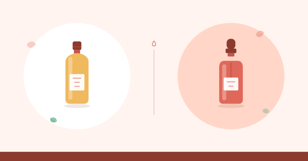 Ilustración de un tónico exfoliante junto a un sérum con cuentagotas