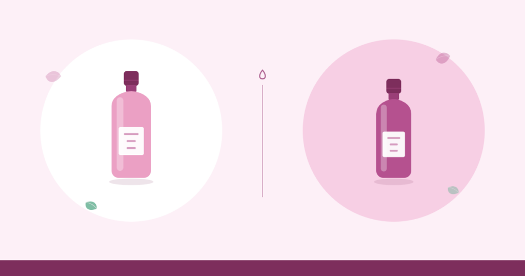 Ilustración de una base de maquillaje junto a un frasco de agua micelar