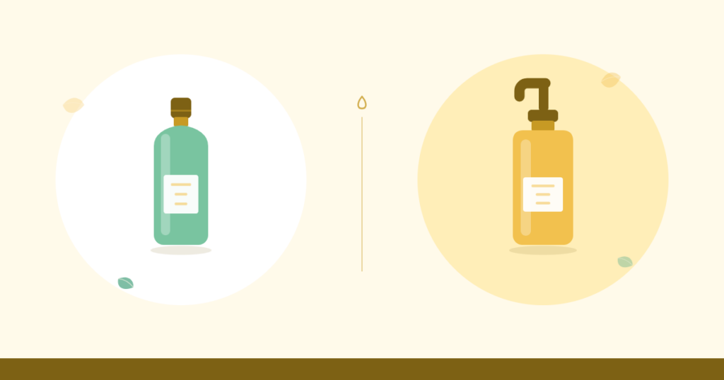 Ilustración de dos envases de gel de baño para bebé enfrentados