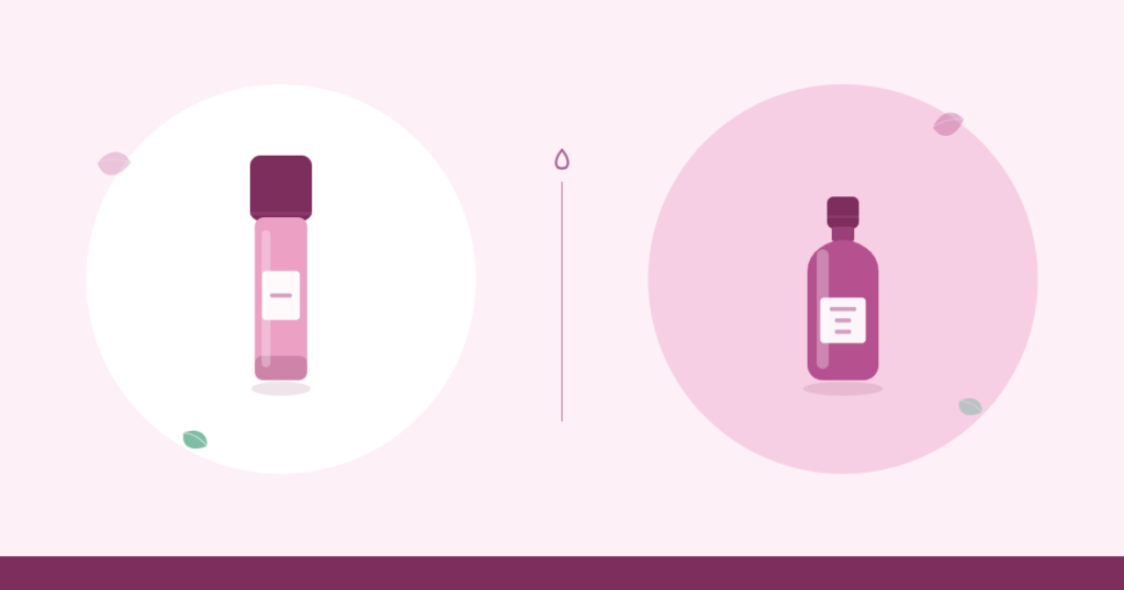 Ilustración de un labial en barra junto a un frasco de aceite labial